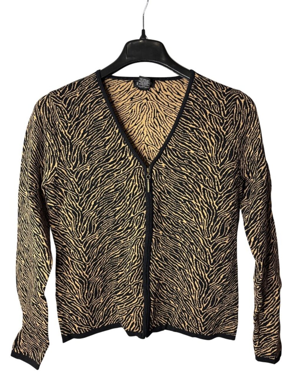 Grace Full Zip Cardigan Sweater Size L Vintage Y2K Animal Print Tan Black